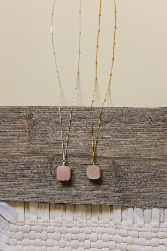 Peach Moonstone Dainty Necklace on Satelite Chain