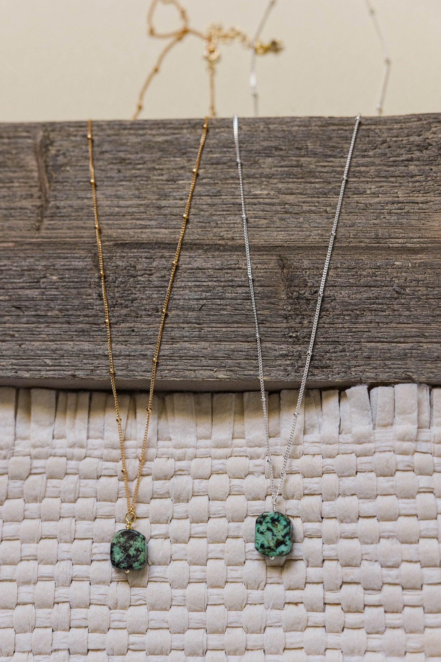 African Turquoise gemstone wire wrapped on gold filled or sterling silver satellite chain