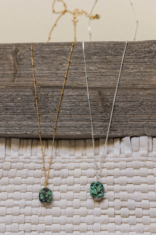 African Turquoise gemstone wire wrapped on gold filled or sterling silver satellite chain