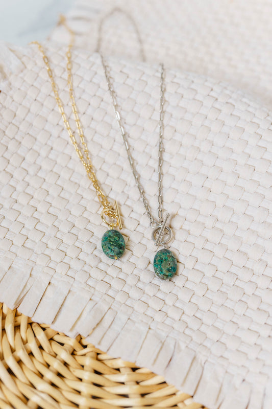 Apatite turquoise color, toggle clasp in gold filled or sterling silver, available in 16 inch, 18 inch, or 20 inch