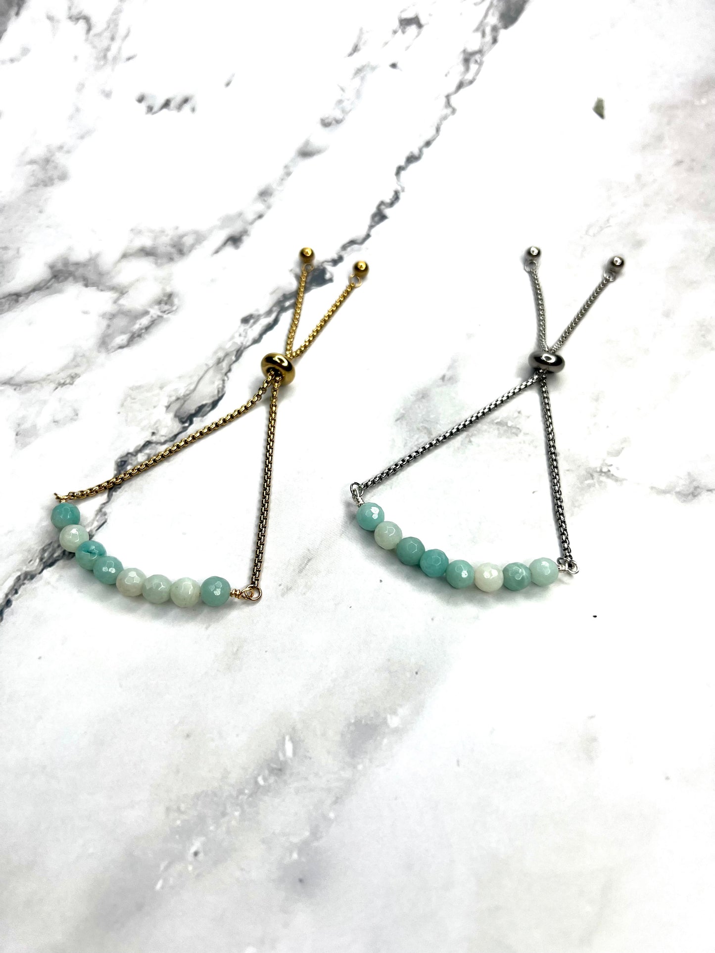 Aqua color Amazonite stone bracelet in gold plated or silver plated